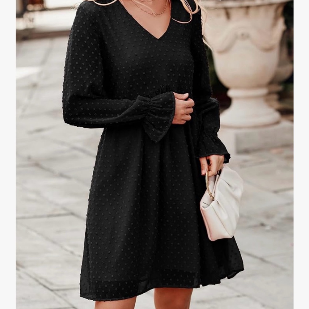 Black V-Neck Long Sleeve Sundress - Picture 3 of 8